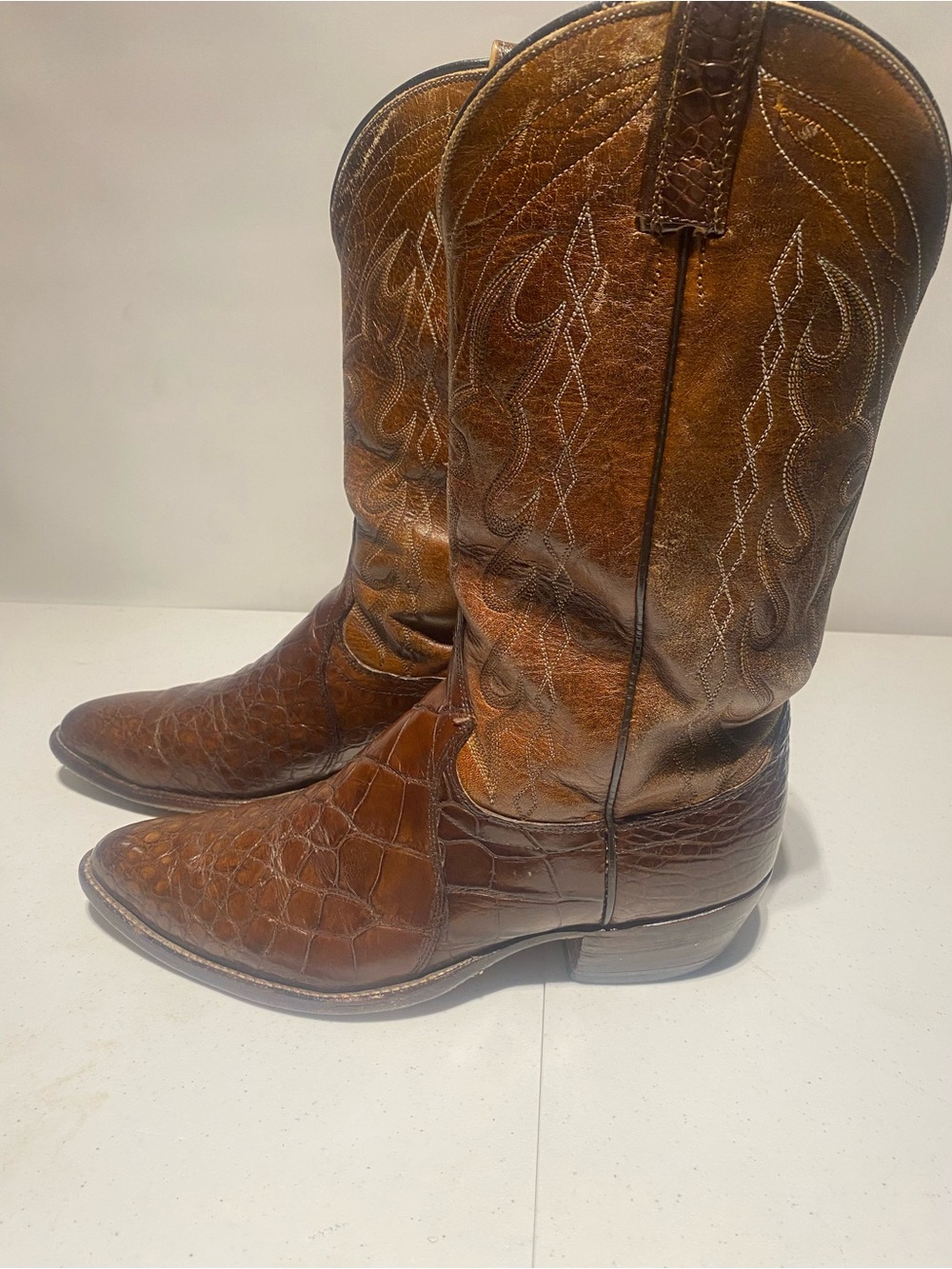 Dan Post Brown Crocodile Leather Vintage Cowboy Boots